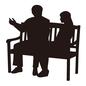 ベンチで座って話す男女 ベンチ,椅子,人物,男女,2人,カップル,夫婦,親子,全身,横顔のシルエット素材