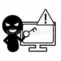 データ漏洩 画面,鍵,警告のシルエット素材