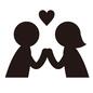 恋人 恋人 男女,向かい合う,カップル,ハート,ラブラブ,手を合わせる,横向き,上半身,見つめあう,ピクトグラムのシルエット素材