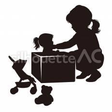 おもちゃをおもちゃ箱にしまう（女の子） おもちゃ,箱,収納のシルエット素材