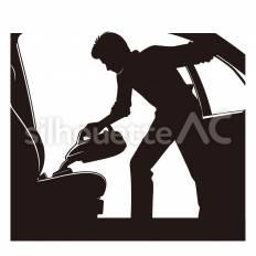 掃除機で車の中を掃除する 掃除機,自動車,座席のシルエット素材