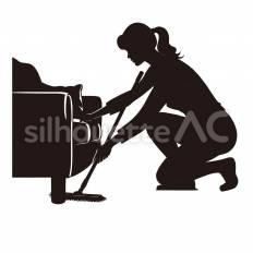 フローリングワイパーでソファの下を掃除 フローリング,ワイパー,ソファのシルエット素材