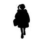 女性 女性 子ども,女の子,人物,全身,正面,歩く,コート,バッグ,ポニーテール,冬服のシルエット素材