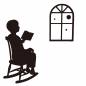 読書する女性と窓から見える月 読書する女性と窓から見える月 女性,椅子,ロッキングチェア,座る,読書,本,読む,持つ,窓,お月見のシルエット素材
