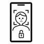 顔認証でスマートフォンをロック解除するシルエット スマートフォン,顔認証,ロック解除,端末,画面,人物,セキュリティ,シンプル,スタイリッシュ,防犯のシルエット素材