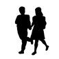 カップル 男女,男性,女性,並ぶ,全身,走る,手をつなぐ,歩く,横顔,手を握るのシルエット素材