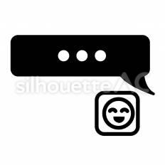 チャット　リアクションボタン　笑顔 チャット,吹き出し,笑顔のシルエット素材