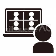 基本　リモート会議 リモート会議,パソコン,画面のシルエット素材