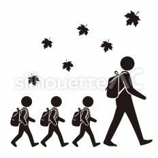 遠足の先生と生徒 先生,生徒,ランドセルのシルエット素材