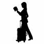 読書しながら歩く女性 読書しながら歩く女性 女性,出張,旅行,歩く,スーツケース,本,読書,営業,ol,横向きのシルエット素材