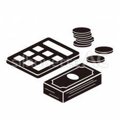 基本　予算 硬貨,紙幣,電卓のシルエット素材