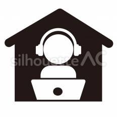 基本　リモートワーク リモートワーク,ヘッドセット,パソコンのシルエット素材