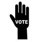 投票 投票 VOTE,英語,片手,手をあげる,挙手,立候補,立候補者,有権者,投票,公選のシルエット素材
