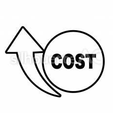 コスト増大　白抜き 矢印,円,上昇のシルエット素材