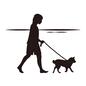 浜辺を散歩する人 浜辺を散歩する人 散歩,犬,ペット,歩く,飼い犬,リード,小型犬,飼い主,1匹,動物のシルエット素材