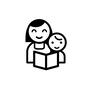 読み聞かせ 読み聞かせ 絵本,えほん,本,読み聞かせ,読む,2人,ニッコリ,笑う,親子,女性のシルエット素材