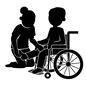 車いすに乗せる人 人,人物,在宅医療,訪問介護,外出,ホームヘルパー,車いす,乗せる,男性,女性職員のシルエット素材