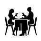 外食 外食 アイコン,人物,人,ディナー,テーブル,椅子,座る,向き合う,見つめ合う,男女のシルエット素材