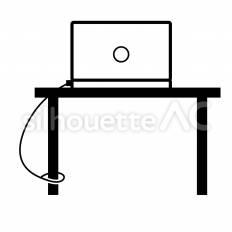 盗難対策ワイヤーで固定されたノートパソコン ノートパソコン,ワイヤー,固定のシルエット素材