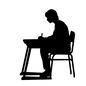 勉強する人 勉強する人 生徒,座る,着席,書く,鉛筆,持つ,人物,女性,全身,横向きのシルエット素材