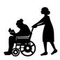 通院介助 人,人物,女性,シニア,高齢者,お年寄り,車いす,座る,移動,訪問介護のシルエット素材