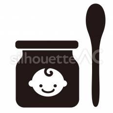 離乳食 瓶,スプーン,食事のシルエット素材