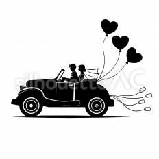 ウェディングカー 結婚,車,風船のシルエット素材