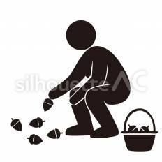 どんぐりを拾う人 人,どんぐり,拾うのシルエット素材