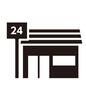 お店 お店 店,店舗,24時間営業,24,数字,看板,案内板,コンビニ,コンビニエンスストア,外観のシルエット素材