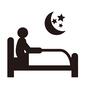 眠れない 眠れない ピクトグラム,眠れない,不眠,ベッド,起き上がる,月,星,寝具,人,人物のシルエット素材