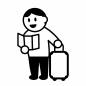 荷物を持ち地図を見る男性 男性,地図,パンフレット,ガイドブック,見る,笑顔,楽しい,旅行,スーツケース,キャリーケースのシルエット素材