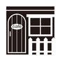 カフェ カフェ カフェ,入口,正面,店舗,窓,ドア,アーチ型,建物,英語,看板のシルエット素材