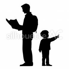 迷子になって地図を確認する親子 迷子,地図,確認のシルエット素材