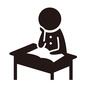 中学生 学校,授業中,頬杖,学生服,教科書,本,机,座る,ピクトグラム,人物のシルエット素材
