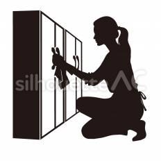 キャビネットの拭き掃除 キャビネット,拭く,布のシルエット素材