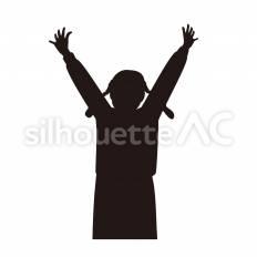 解放 両手を上げる,跳ねる,動きのシルエット素材