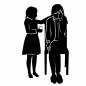 体調不良の母親を心配する娘 体調不良の母親を心配する娘 親子,娘,母,心配,水,コップ,頭痛,片頭痛,椅子,座るのシルエット素材
