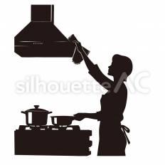キッチンの換気扇の拭き掃除 キッチン,換気扇,拭くのシルエット素材