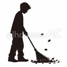 落ち葉の掃き掃除 落ち葉,ほうき,掃くのシルエット素材