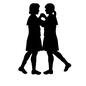 カップル カップル 女性,女の子,セーラー服,制服,全身,立つ,横向き,手を握る,手をつなぐ,踊るのシルエット素材