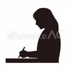 受験勉強　女の子 机,紙,書くのシルエット素材
