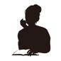 読書をする少女 読書をする少女 読書,本,教科書,少女,女の子,子供,人物,上半身,正面,頬杖のシルエット素材