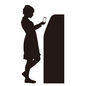 ATMでスマートフォンをかざす女性 atm,女性,スマートフォン,かざす,手,持つ,現金自動預け払い機,現金自動支払機,キャッシュディスペンサー,人物のシルエット素材