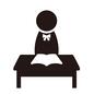 中学生 授業中,机,教科書,開く,正面,座る,リボン,勉強,ピクトグラム,人物のシルエット素材