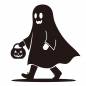 ハロウィンでお菓子を貰いに行く子 子ども,お化け衣装,袋,歩く,輪郭,シンプル,かわいい,コミカル,人物,ハロウィンのシルエット素材