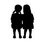 女の子 女の子,子供,2人,並ぶ,座る,くっつく,おさげ髪,全身,正面,スカートのシルエット素材