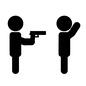 手を挙げろ ピクトグラム,手を挙げろ,拳銃,ピストル,銃,人,人物,犯人,犯罪者,襲うのシルエット素材