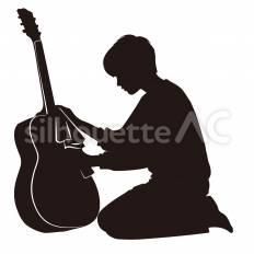 ギターの拭き掃除 ギター,拭く,布のシルエット素材