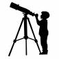 望遠鏡を覗く男の子 男の子,望遠鏡,覗く,観察,空,天体観測,夏休み,休日,子供,小学生のシルエット素材