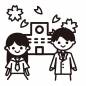 桜の舞う校舎と微笑む男女 桜の舞う校舎と微笑む男女 男女,男の子,女の子,セーラー服,学生,微笑む,制服,友達,カップル,新入生のシルエット素材